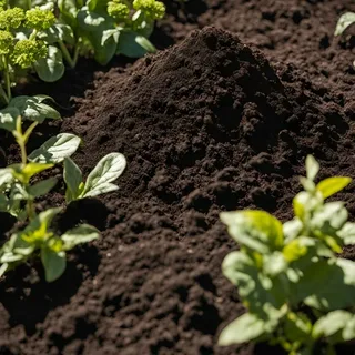 Dark compost mixed into topsoil in a vegetable garden bed