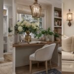 Elegant apartment organization setup with built-in shelves, hidden storage, and neatly styled living room decor.