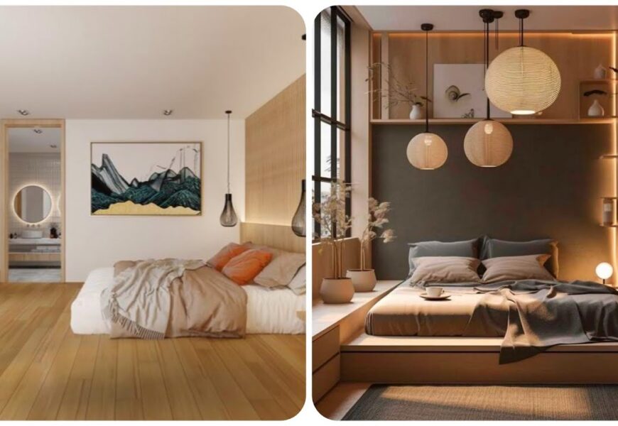Japandi bedroom ideas with warm wood accents, soft neutral colors, and minimalist modern decor for small spaces.