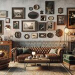Vintage apartment decor living room with gallery wall, classic furniture, and antique-inspired interior styling