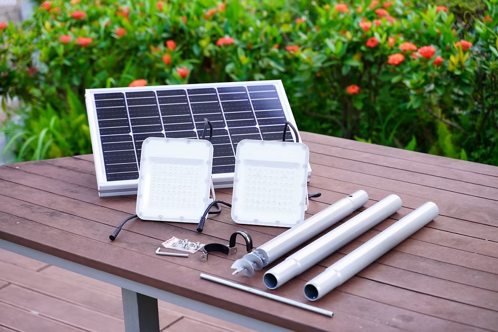 Complete solar powered grow light kit with panel, lights and accessories